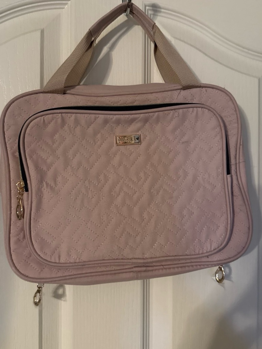 Quilted Light Pink Make up and toiletry Bag with Top Handles